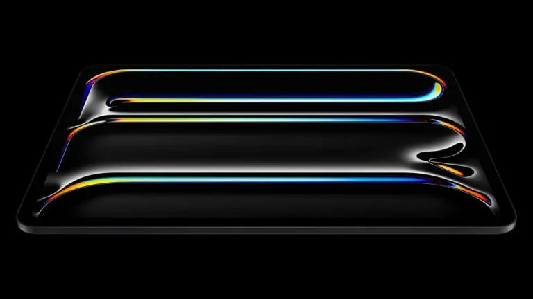 M4 iPad Pro displaying vibrant graphics with the Apple Pencil beside it, showcasing absolute power and creativity.